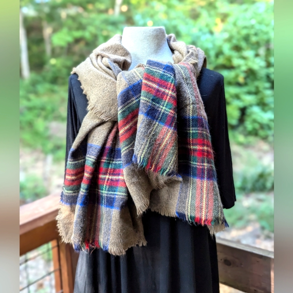 Plaid Tan Soft Square Scarf